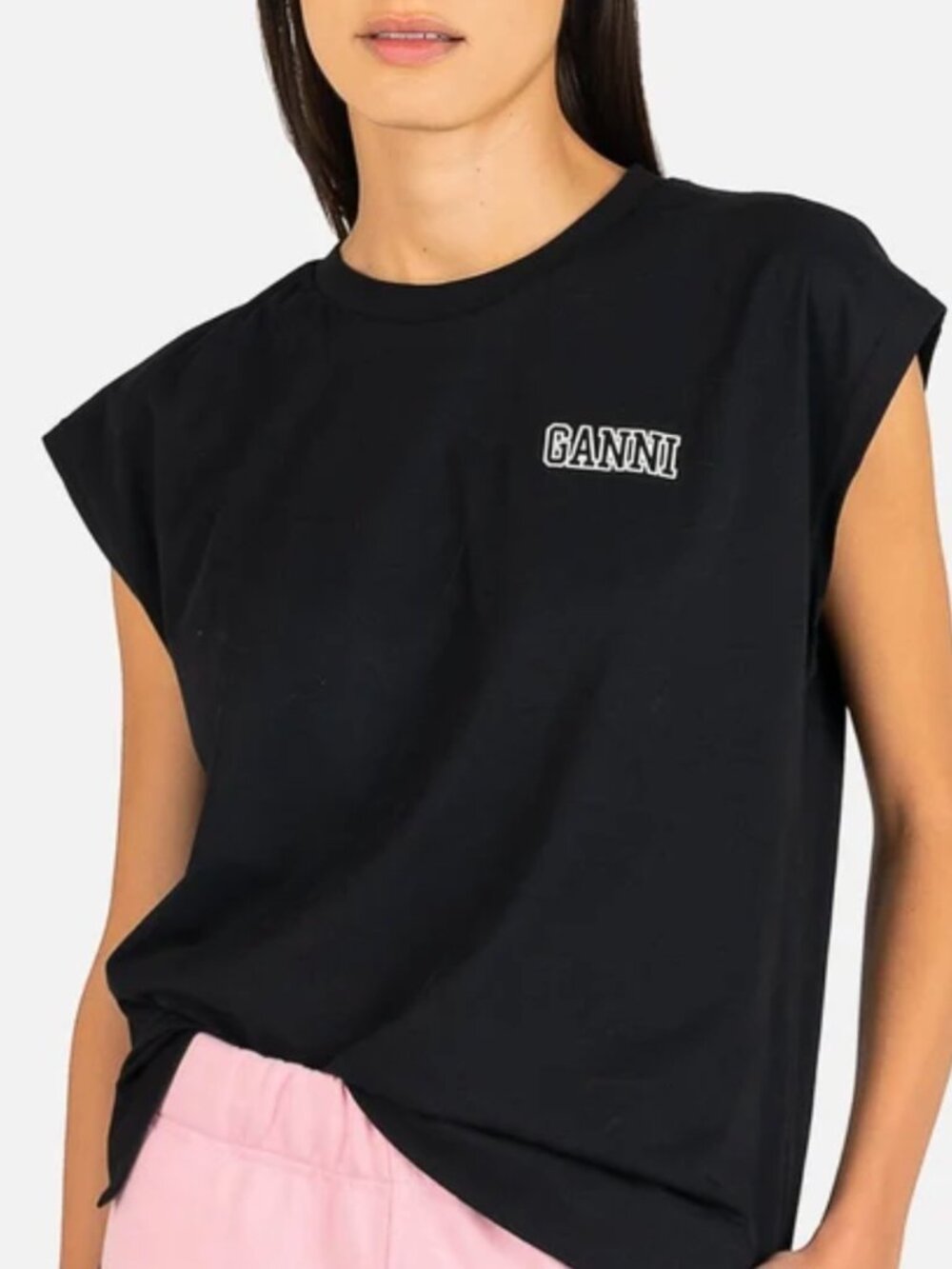 GANNI Thin Software Jersey Logo Tank Top in Black XS $85